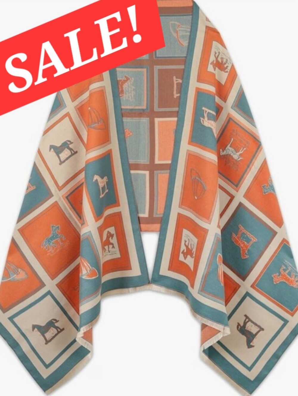 🔴58 Sale!! Stylish Open Front Poncho Cape With Horse Design Wrap Scarf